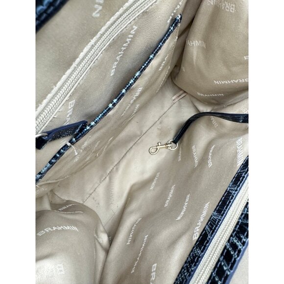 BRAHMIN Caroline croc embossed leather satchel crossbody + Dust bag - Slate Blue - Picture 13 of 14